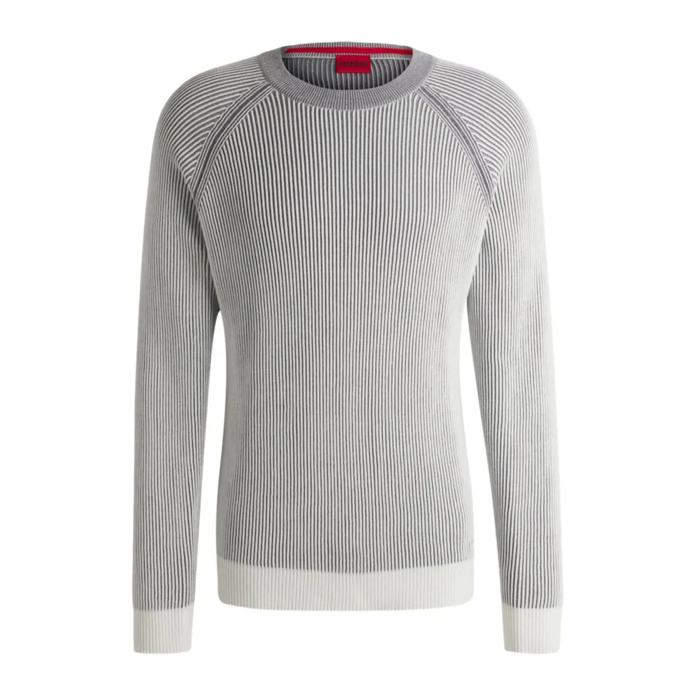 Cotton sweater with two-tone ribbing