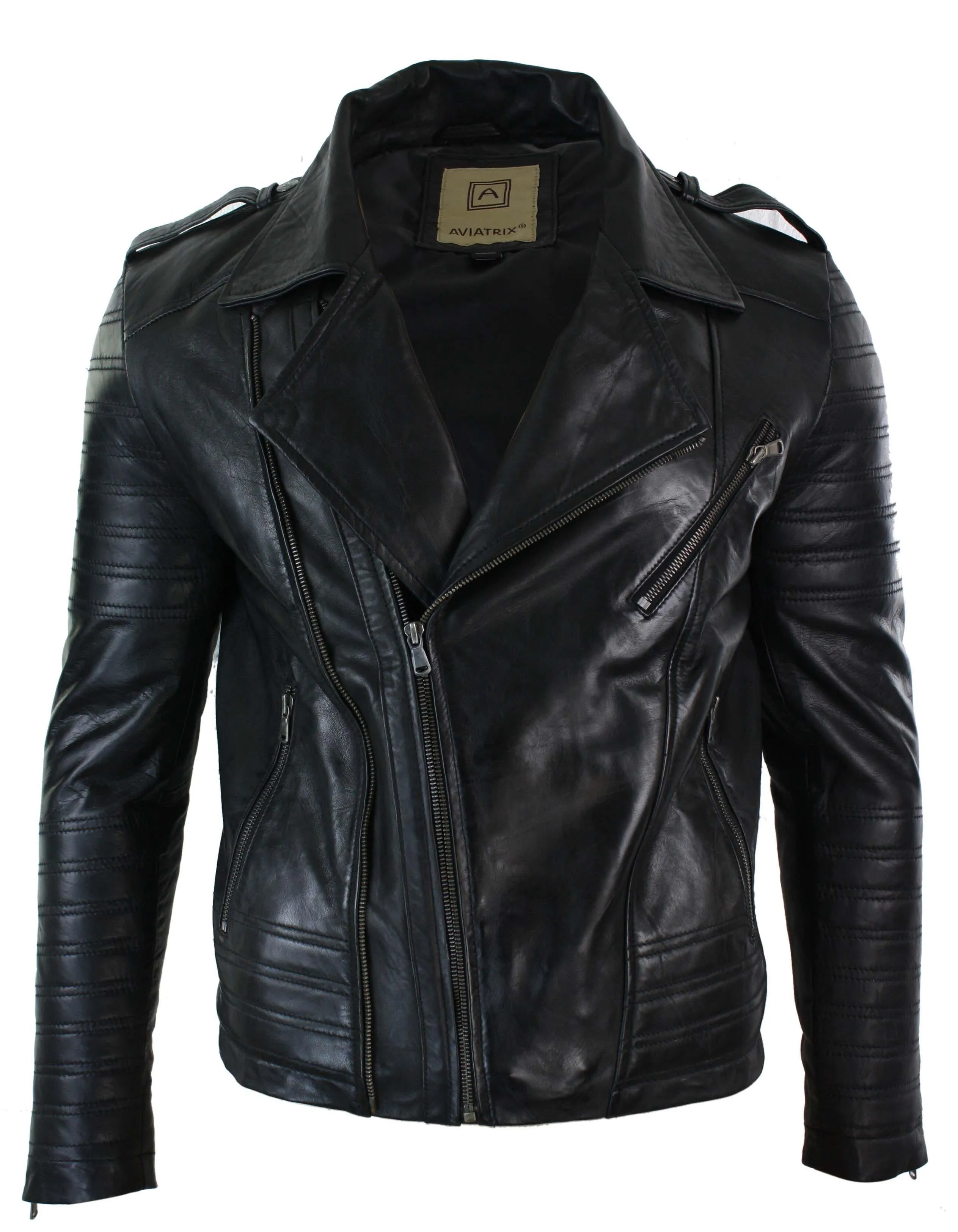 Cross Zip Biker Jacket Leather