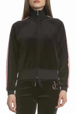 Crystal Embroidered Crop Zip Up Track Jacket In Black