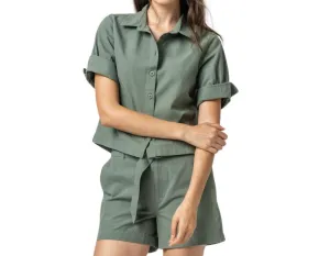 Cuff Sleeve Shirt Jacket In Seagrass