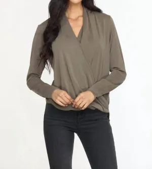 Cupro Draped Surplice Top In Olive