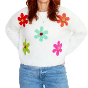 Daisy Embroidered Sweater In White