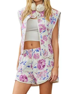 Darla Quilted Escalloped Edge Vest & Short Set In Off-White
