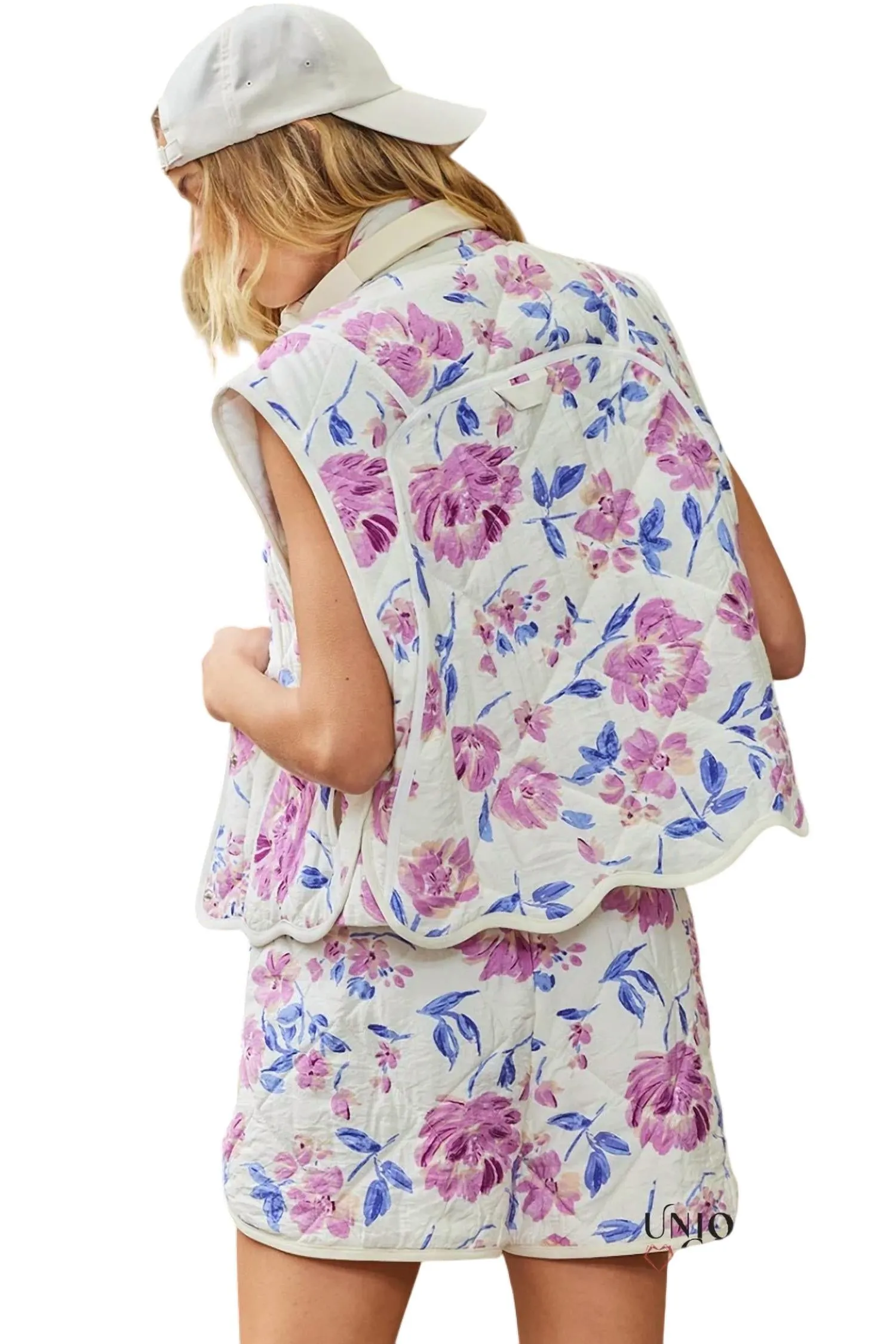 Darla Quilted Escalloped Edge Vest & Short Set In Off-White