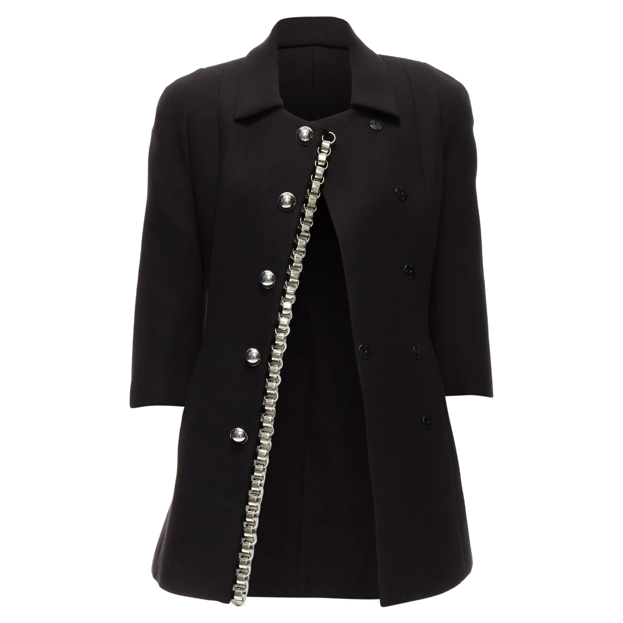David Koma Cady Chunky Chain Trim Fit Flare Coat Dress