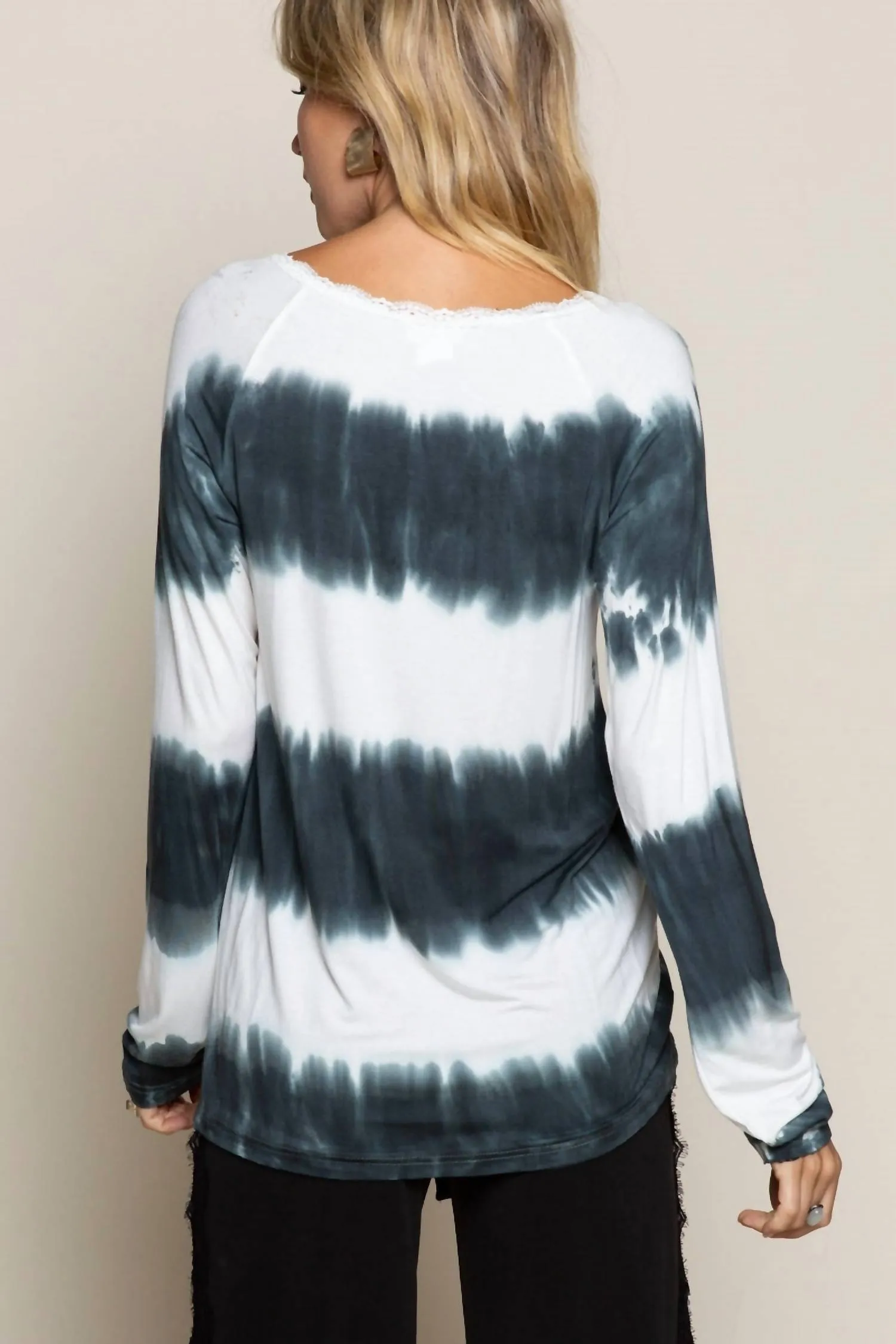 Dip Dyed Long Sleeve Tee In Indigo And White