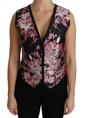 Dolce & Gabbana Elegant Floral Brocade Plunging Vest Women's Top