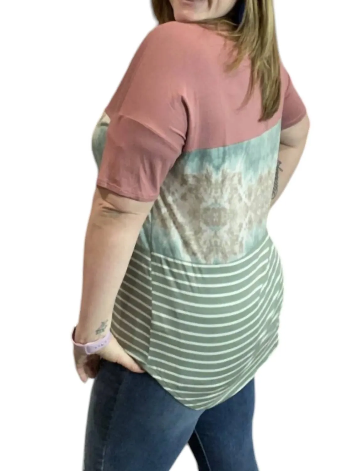 Don't Tie Me Up Tunic Top In Mauve/green