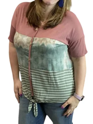 Don't Tie Me Up Tunic Top In Mauve/green