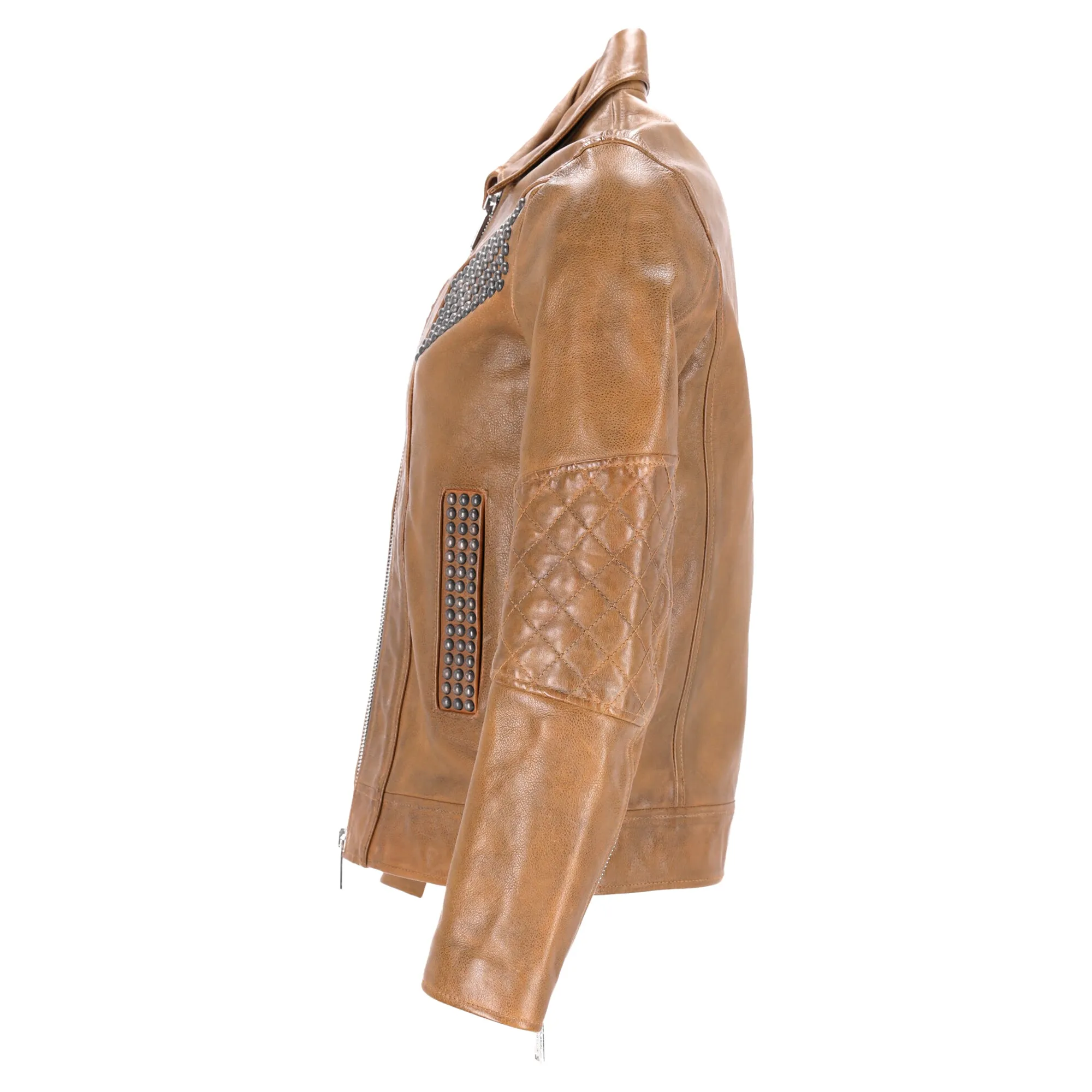Dsquared2 Studded Vintage Effect Jacket in Brown Leather