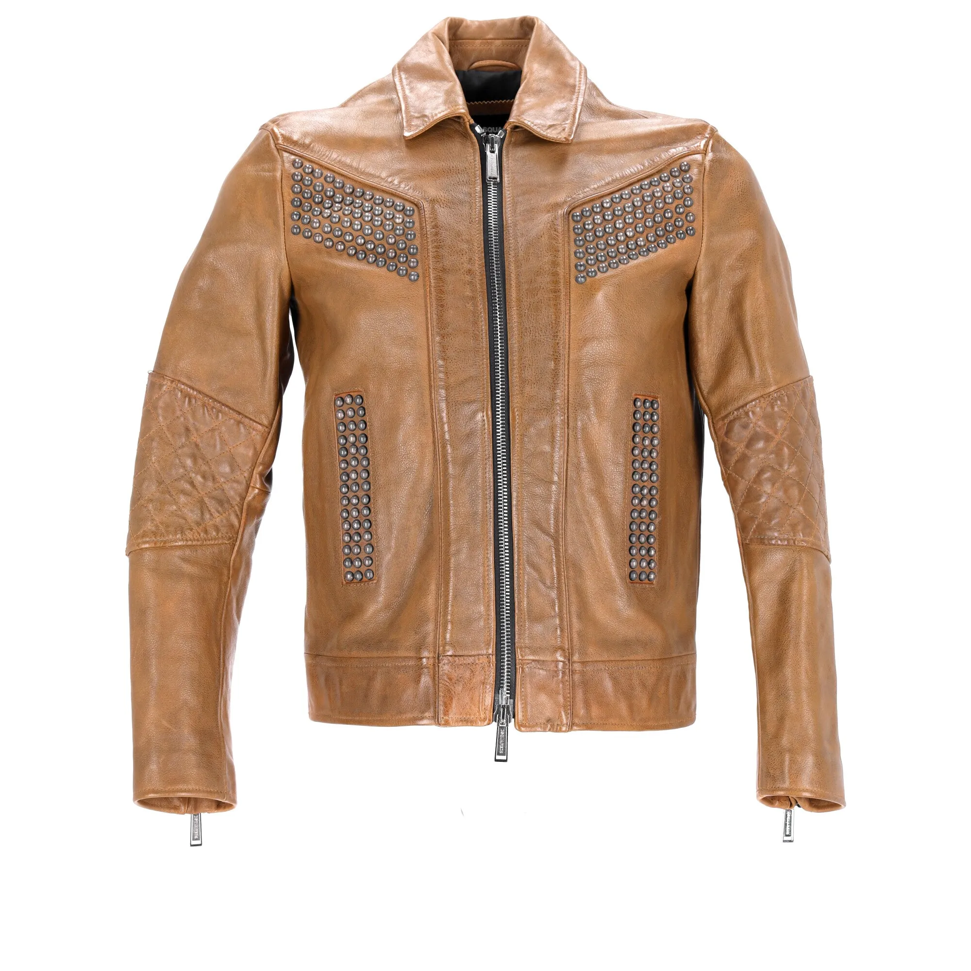 Dsquared2 Studded Vintage Effect Jacket in Brown Leather