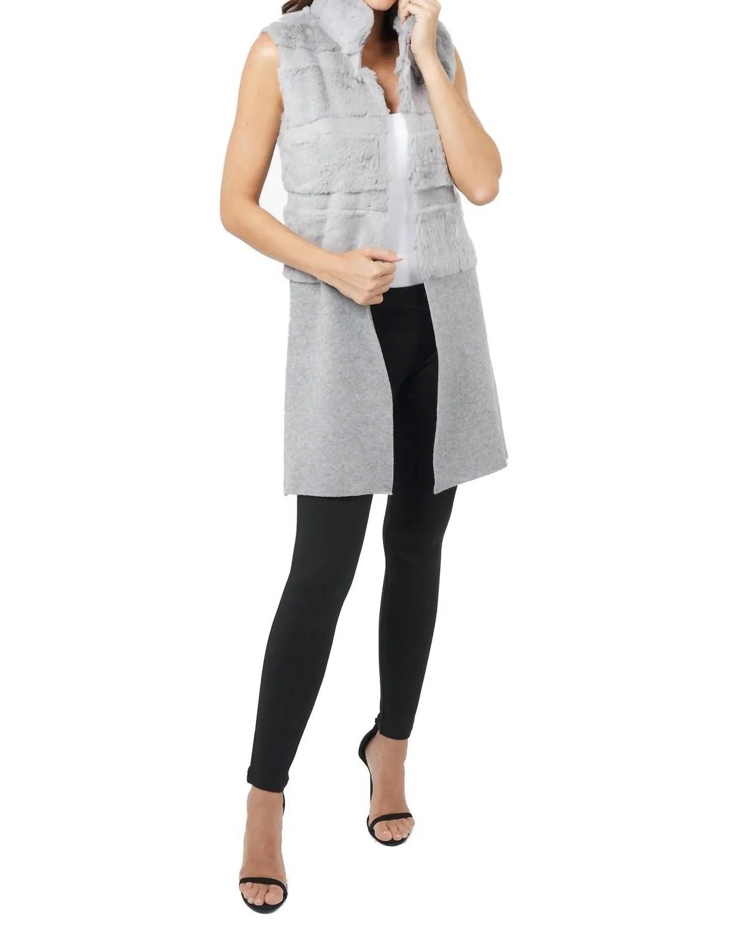 Earl Genuine Rabbit Vest In Gray