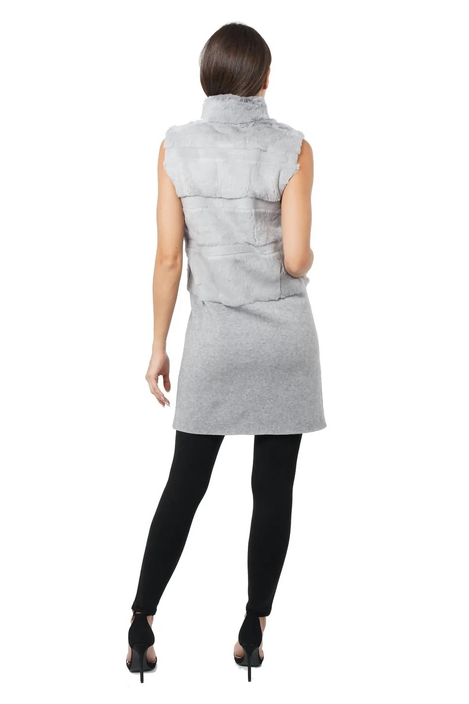 Earl Genuine Rabbit Vest In Gray