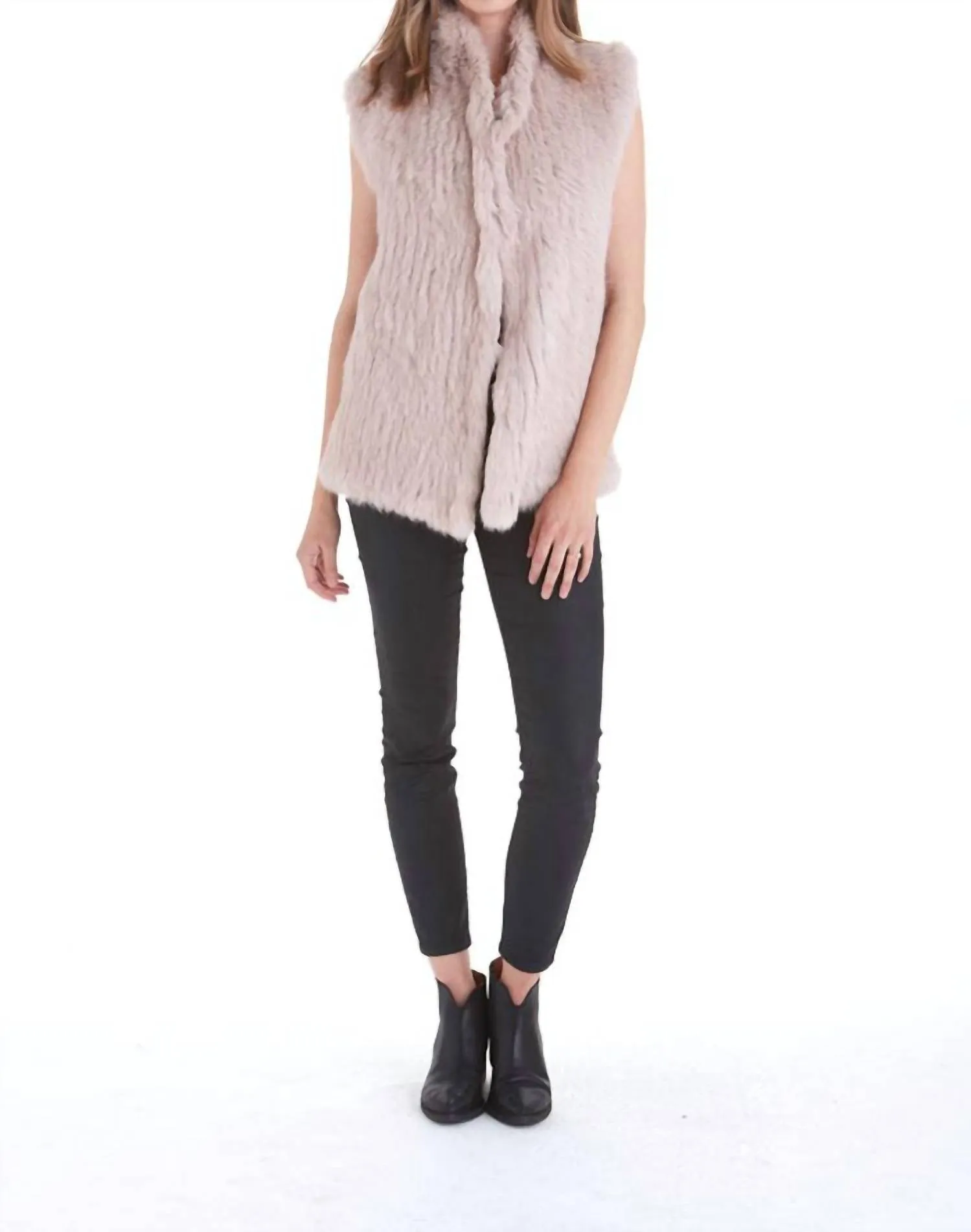 Eliza Genuine Real Rabbit Fur Vest In Blush