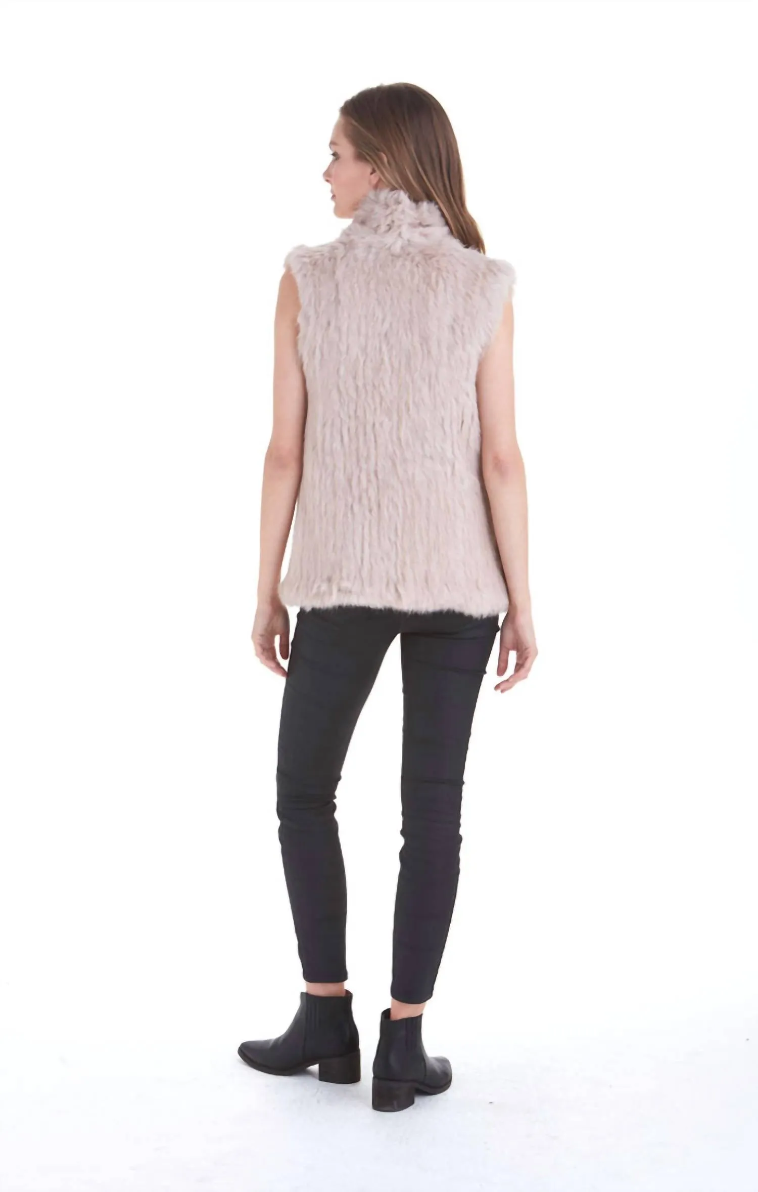 Eliza Genuine Real Rabbit Fur Vest In Blush