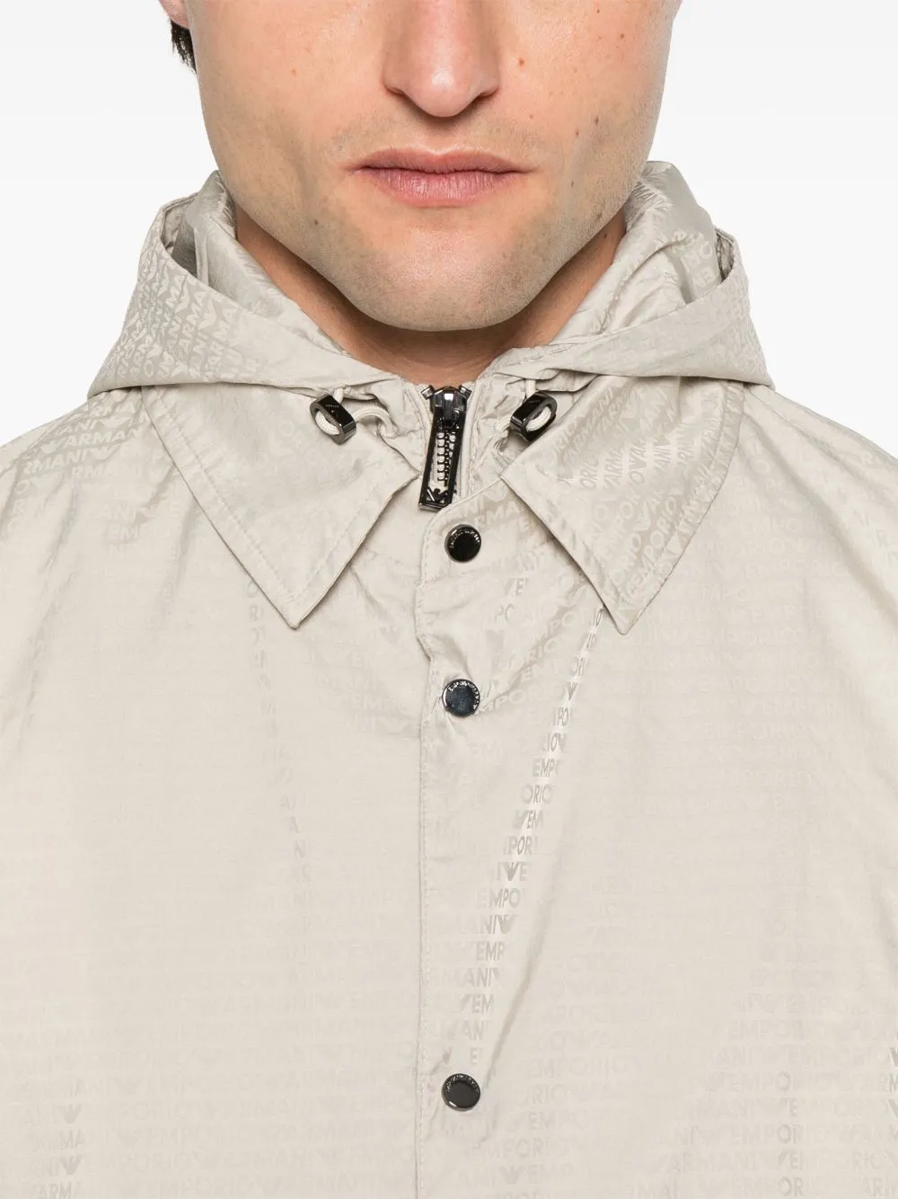 Emporio Armani Men's Blouson With Internal Nylon Bib Jacquard All-Over Lettering