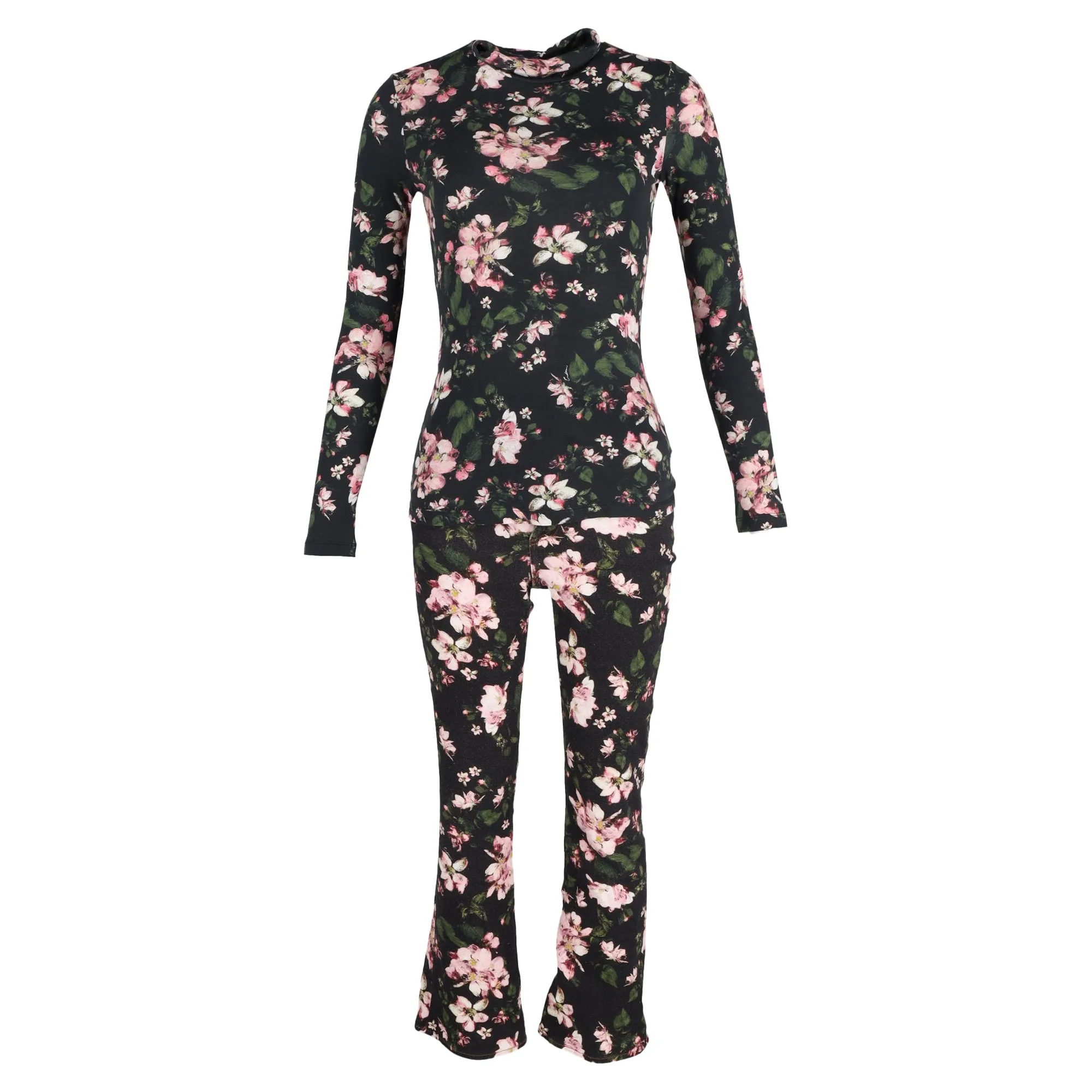 Erdem Kelly Turtleneck Top and Vina Cropped Belted Flare Jeans in Floral-Print Cotton