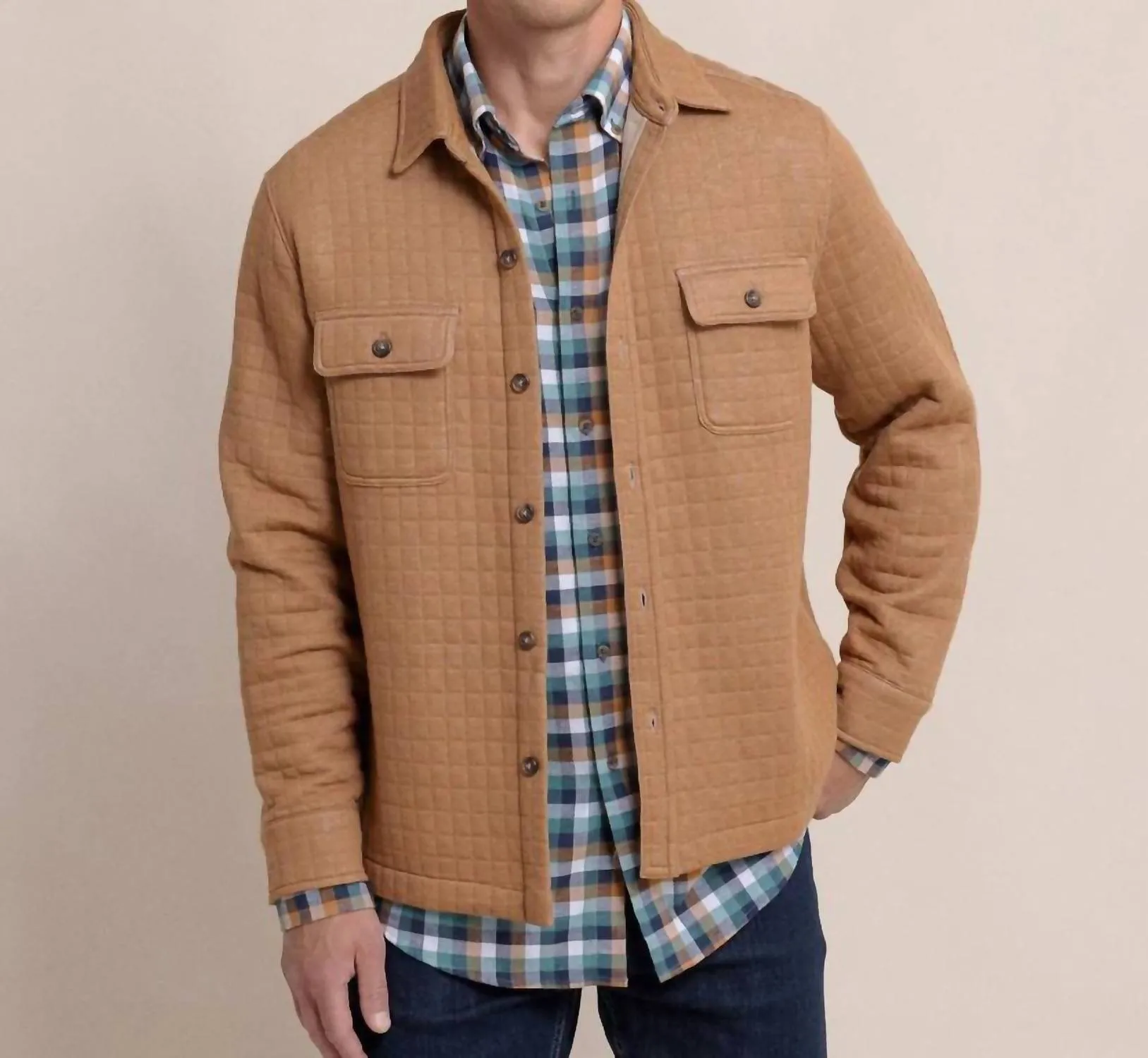 Fairwood Quilt Shacket In Hazelnut Khaki