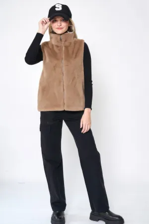 FASHNZFAB Solid Faux Fur Vest