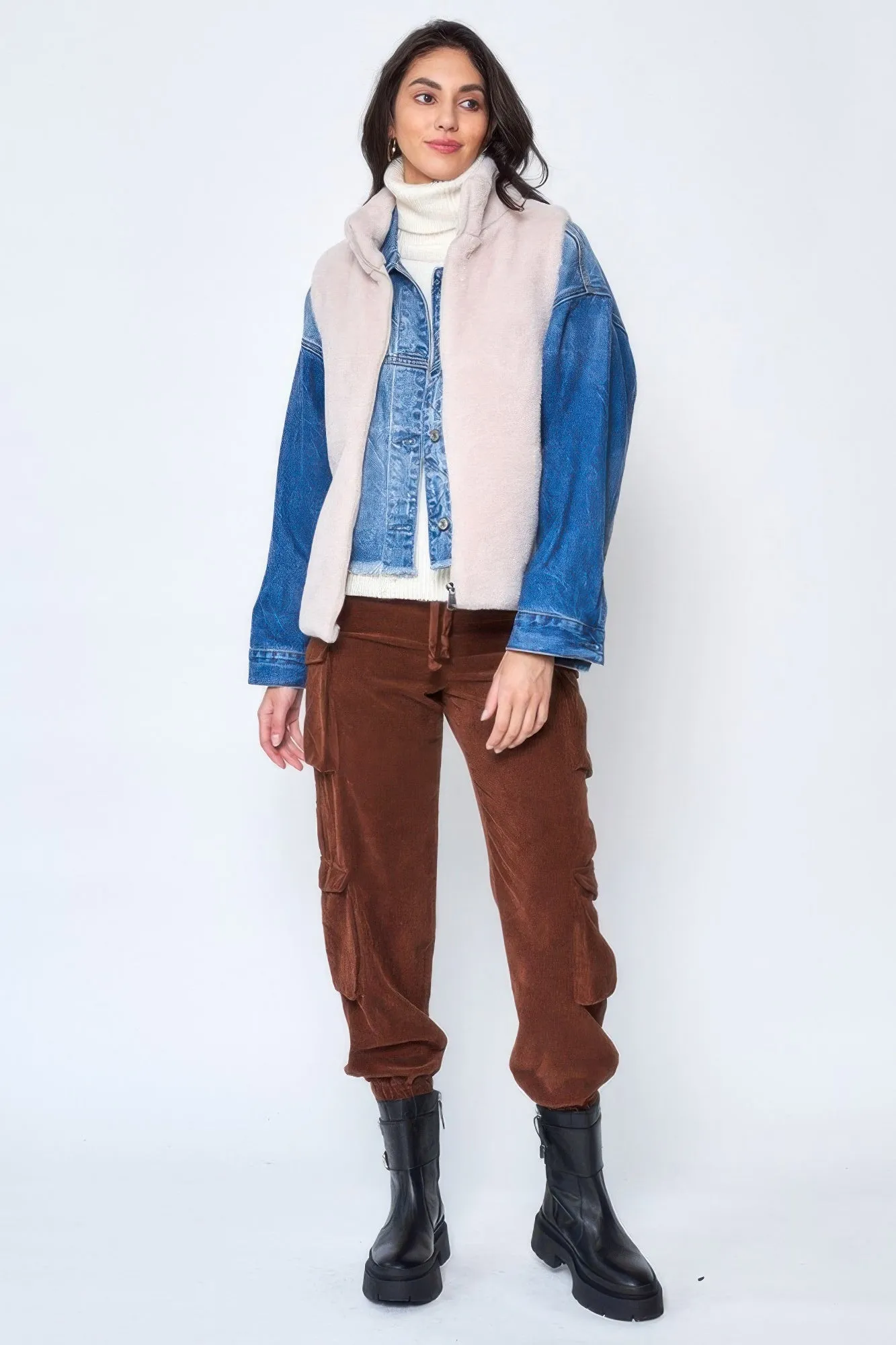 FASHNZFAB Solid Faux Fur Vest
