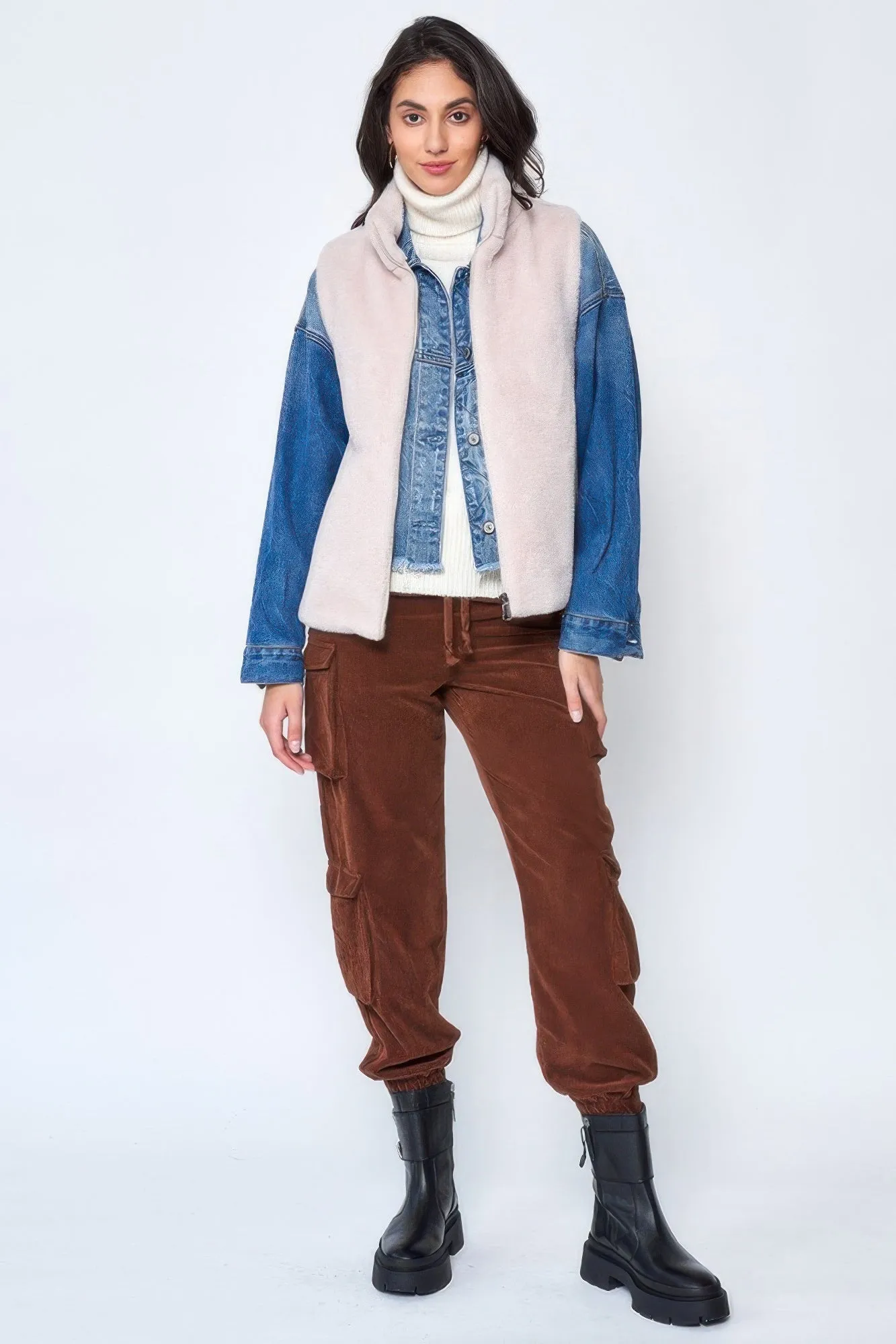 FASHNZFAB Solid Faux Fur Vest