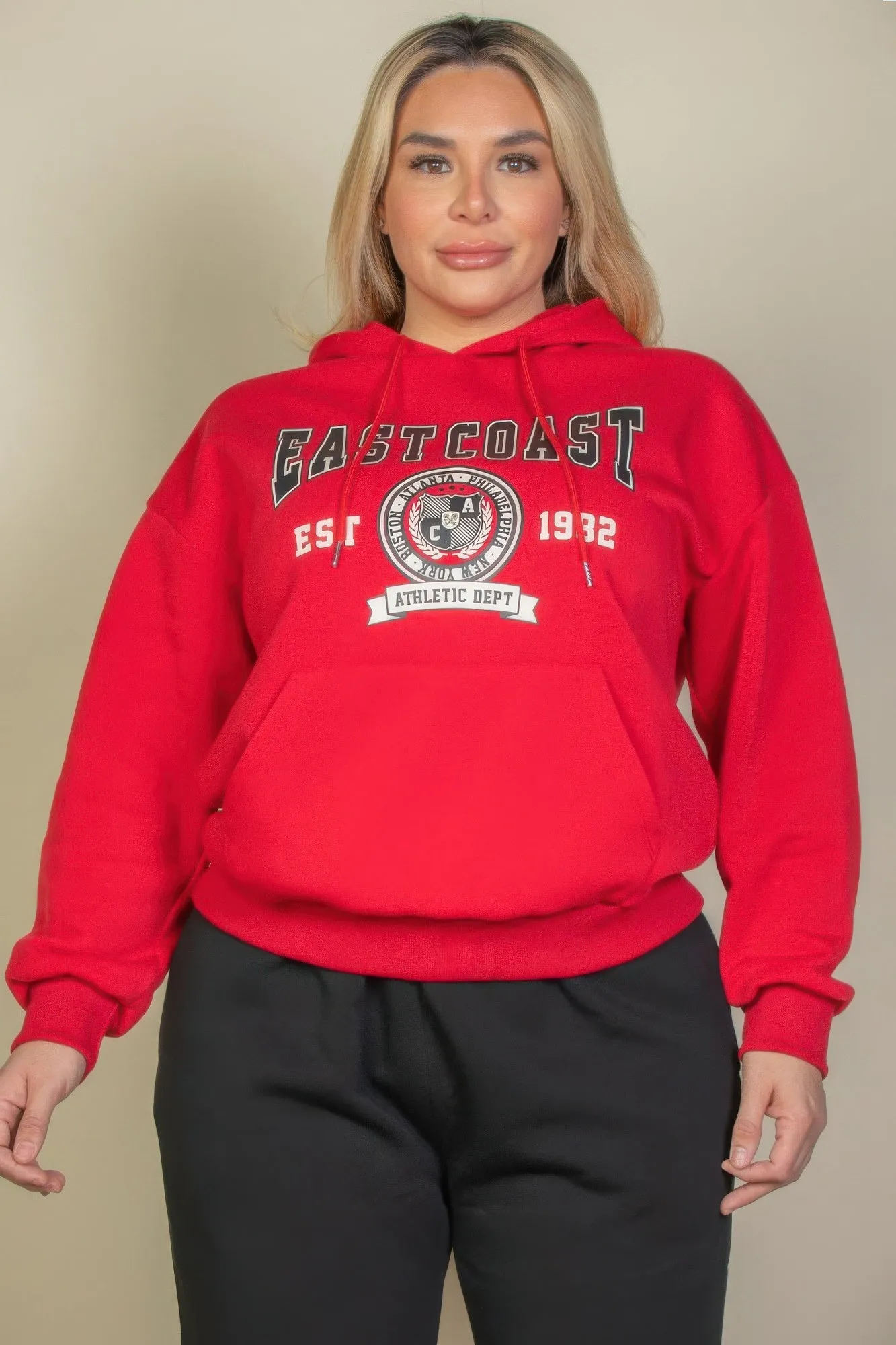 FASHNZFAB Women's Plus Size Graphic Kangaroo Pocket Drawstring Hoodie