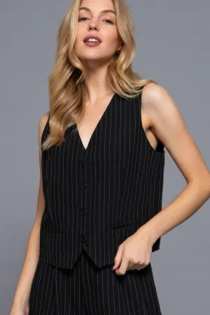 FASHNZFAB Women's V-neckline Pin Stripe Woven Vest