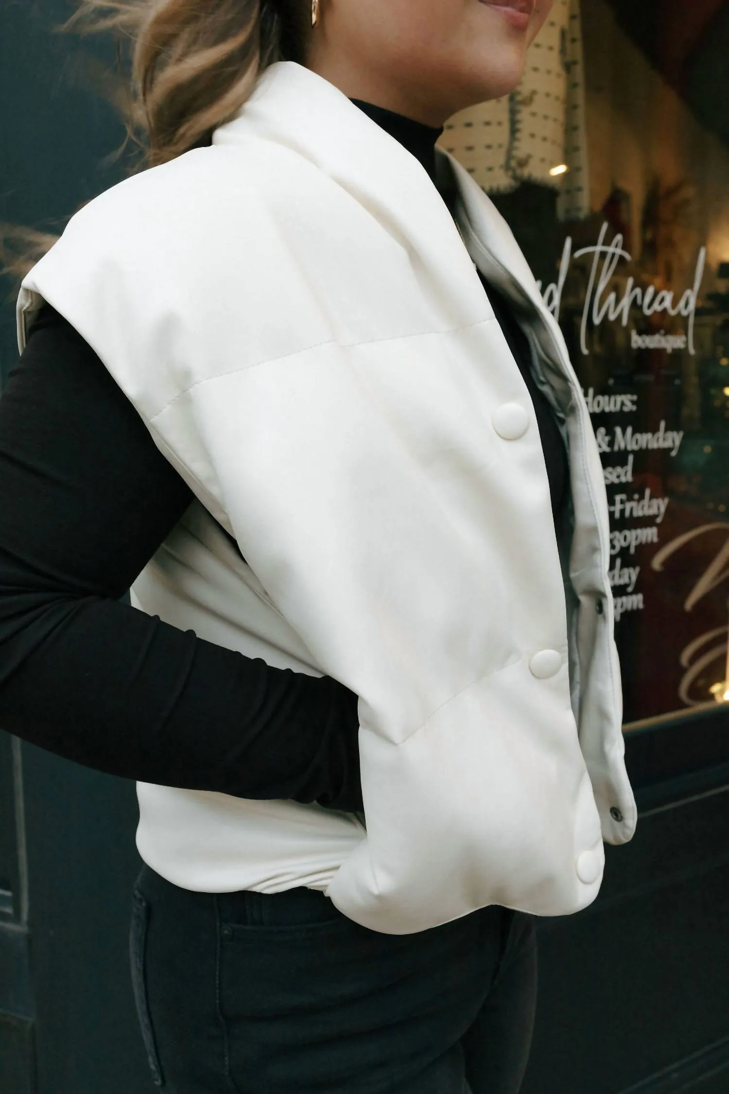 Faux Leather Vest In Ivory