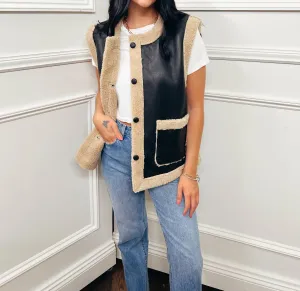 Faux Shearling Vest In Black