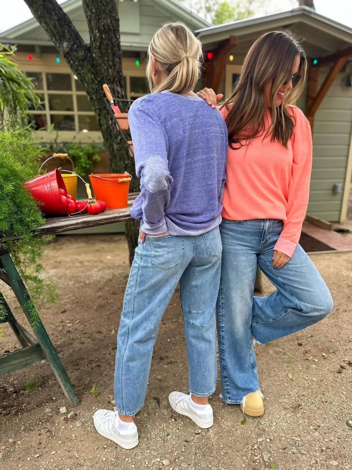 French Terry Long Sleeve Pullover In Papaya