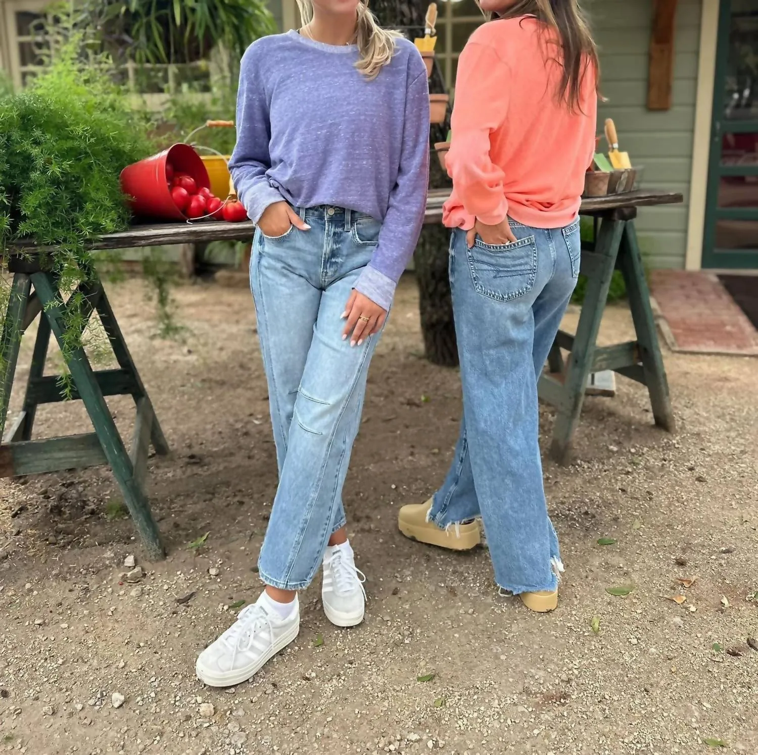 French Terry Long Sleeve Pullover In Papaya