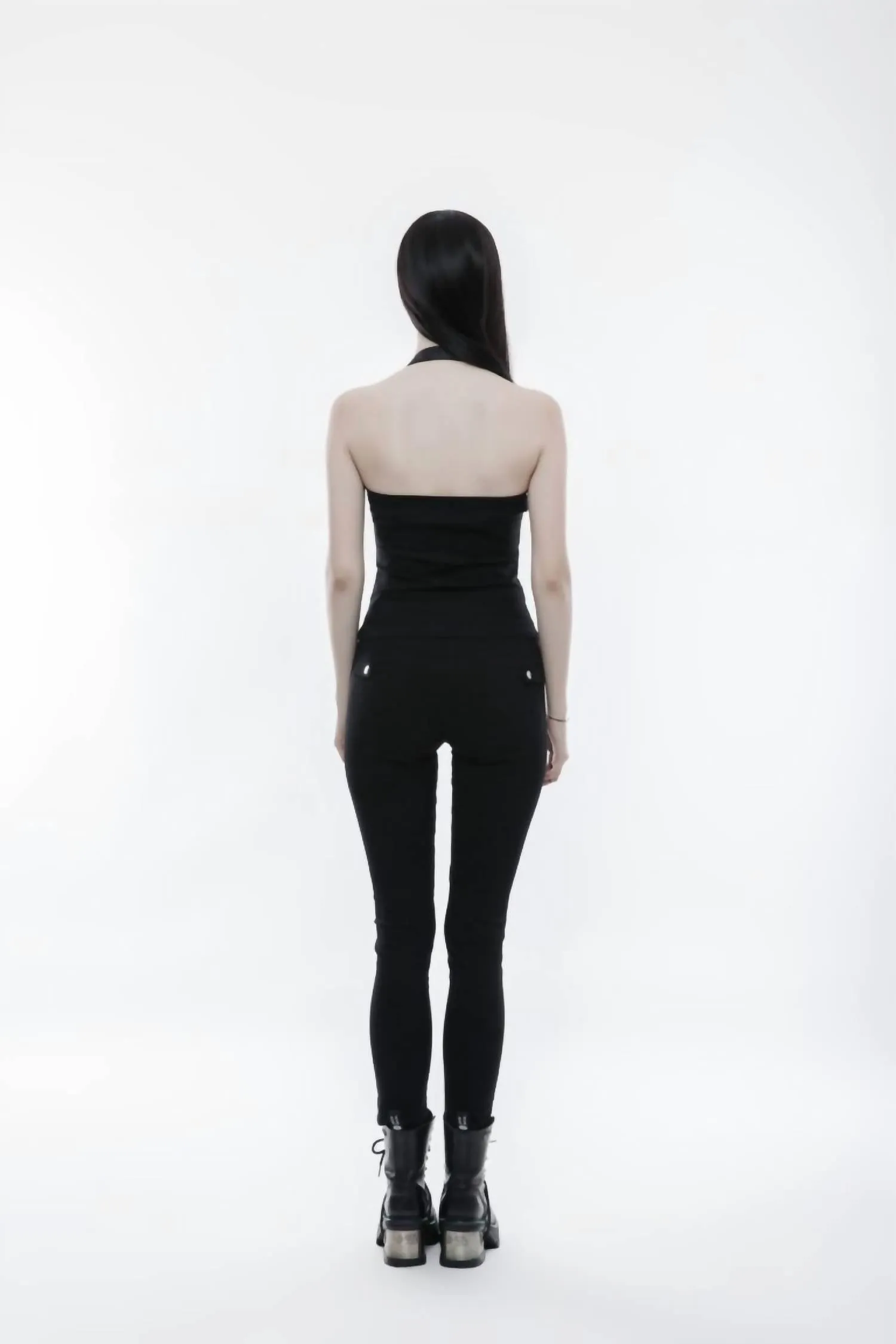 Halter Zip Up Punk Vest In Black