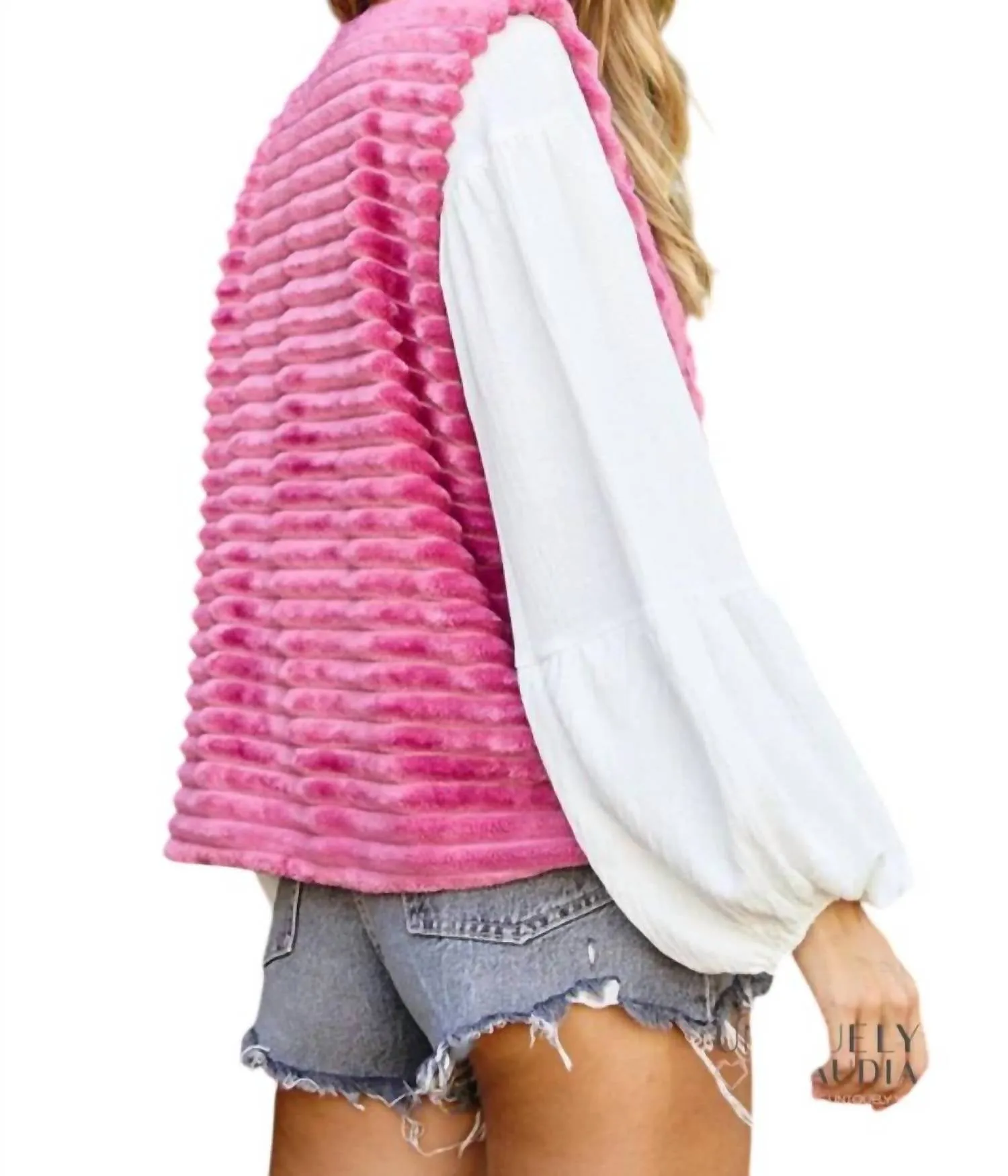 Hannah Faux Fur & Velour Reversible Vest In Magenta Multi