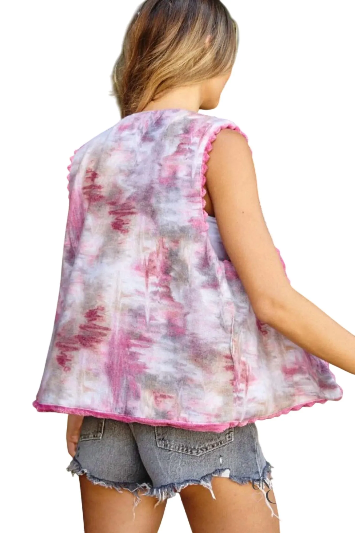 Hannah Faux Fur & Velour Reversible Vest In Magenta Multi
