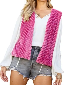 Hannah Faux Fur & Velour Reversible Vest In Magenta Multi