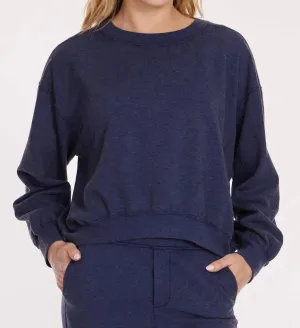 Heathered Cropped Seamed Sweatshirt In Navy