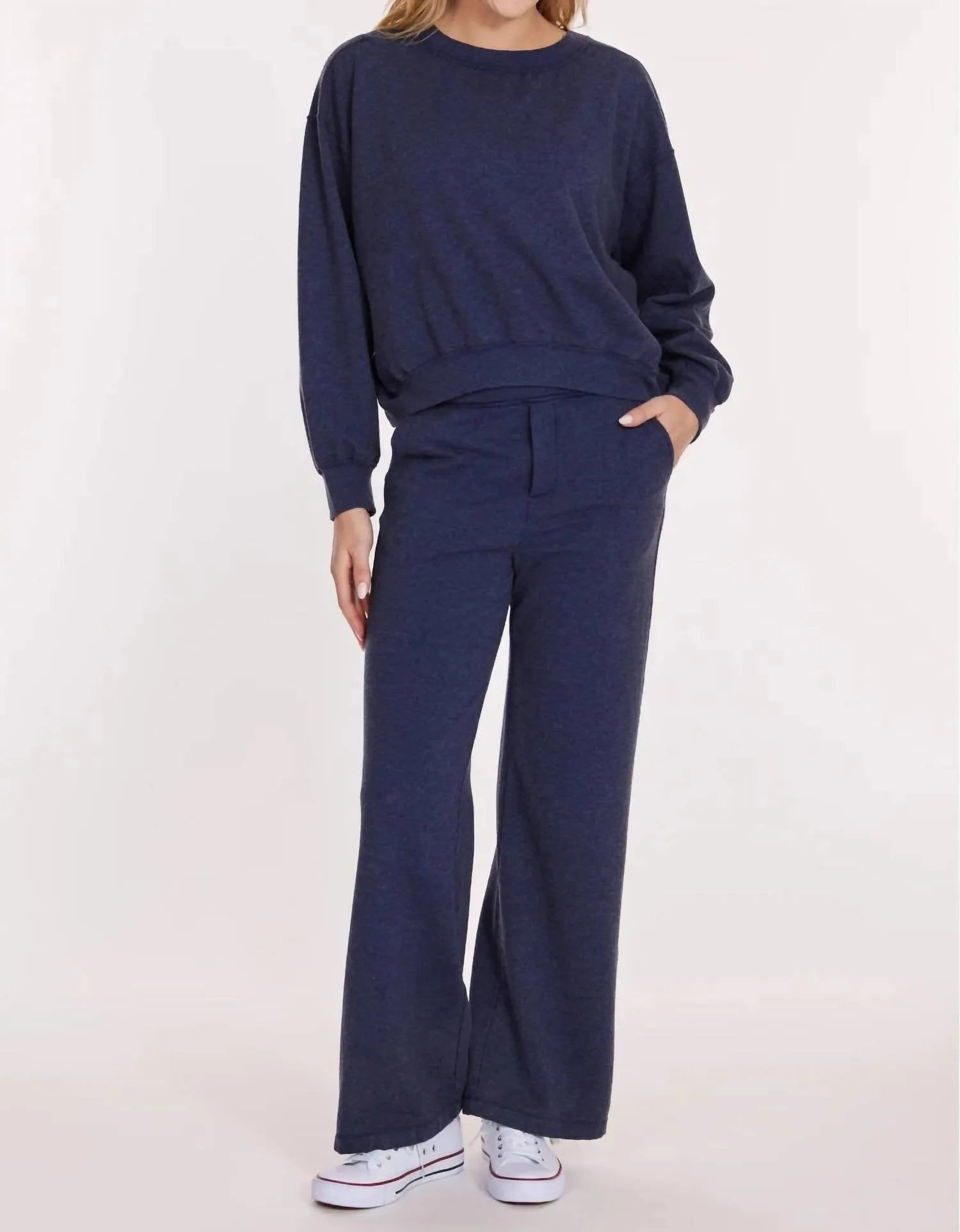 Heathered Cropped Seamed Sweatshirt In Navy
