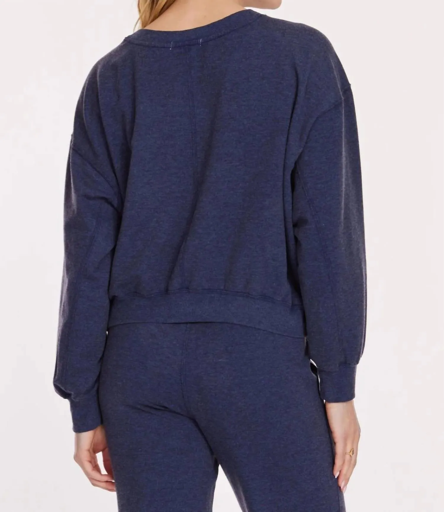 Heathered Cropped Seamed Sweatshirt In Navy