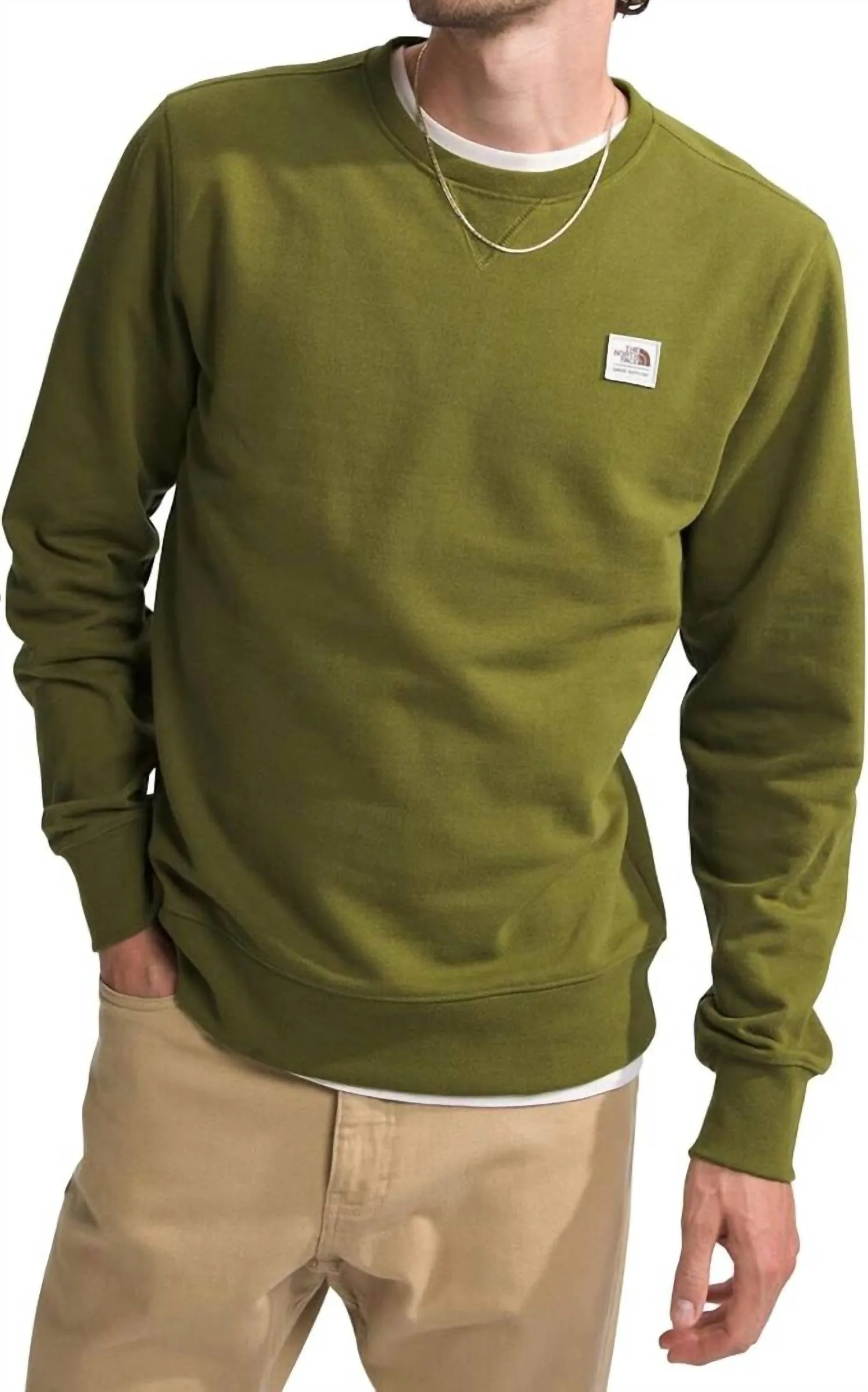 Heritage Patch Crew Sweatshirt In Forest Olive