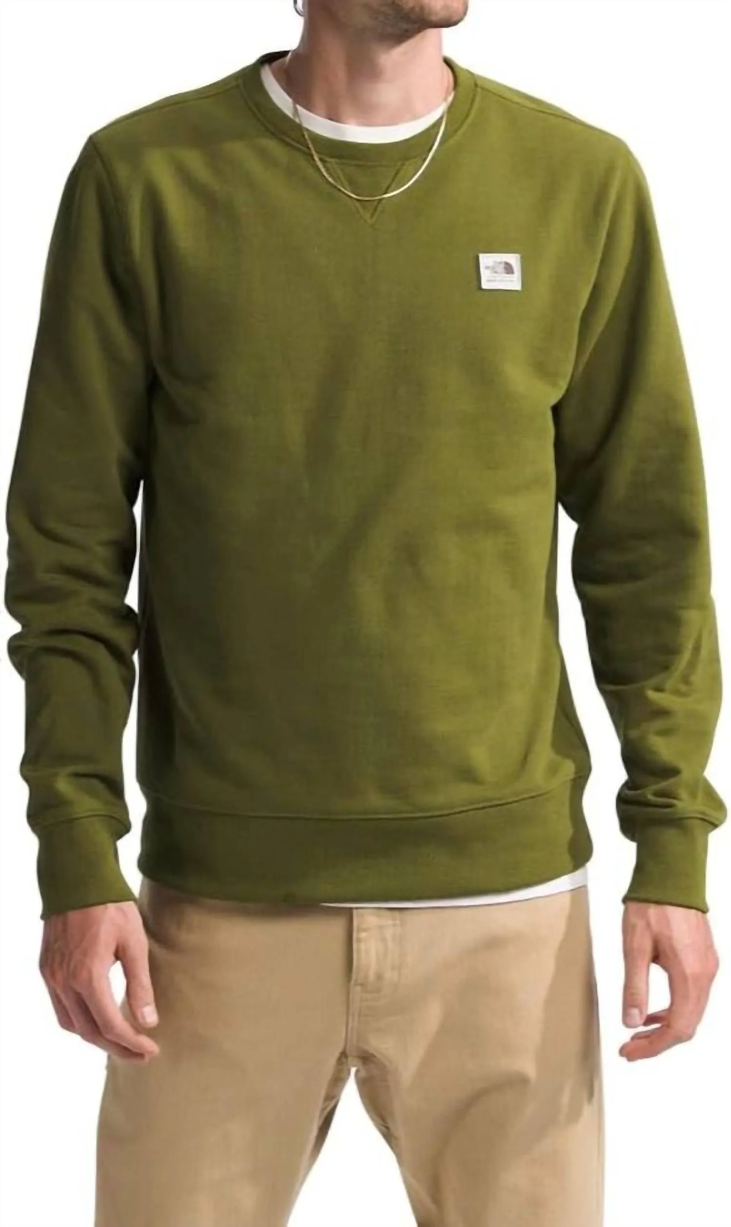 Heritage Patch Crew Sweatshirt In Forest Olive