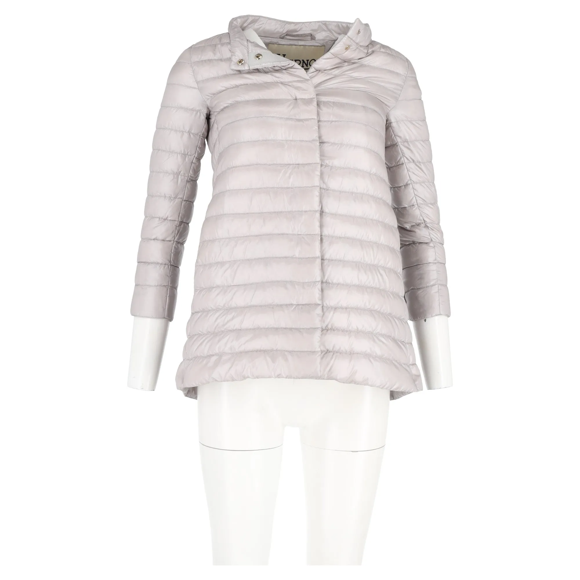 Herno Button-Up Padded Coat in Grey Nylon