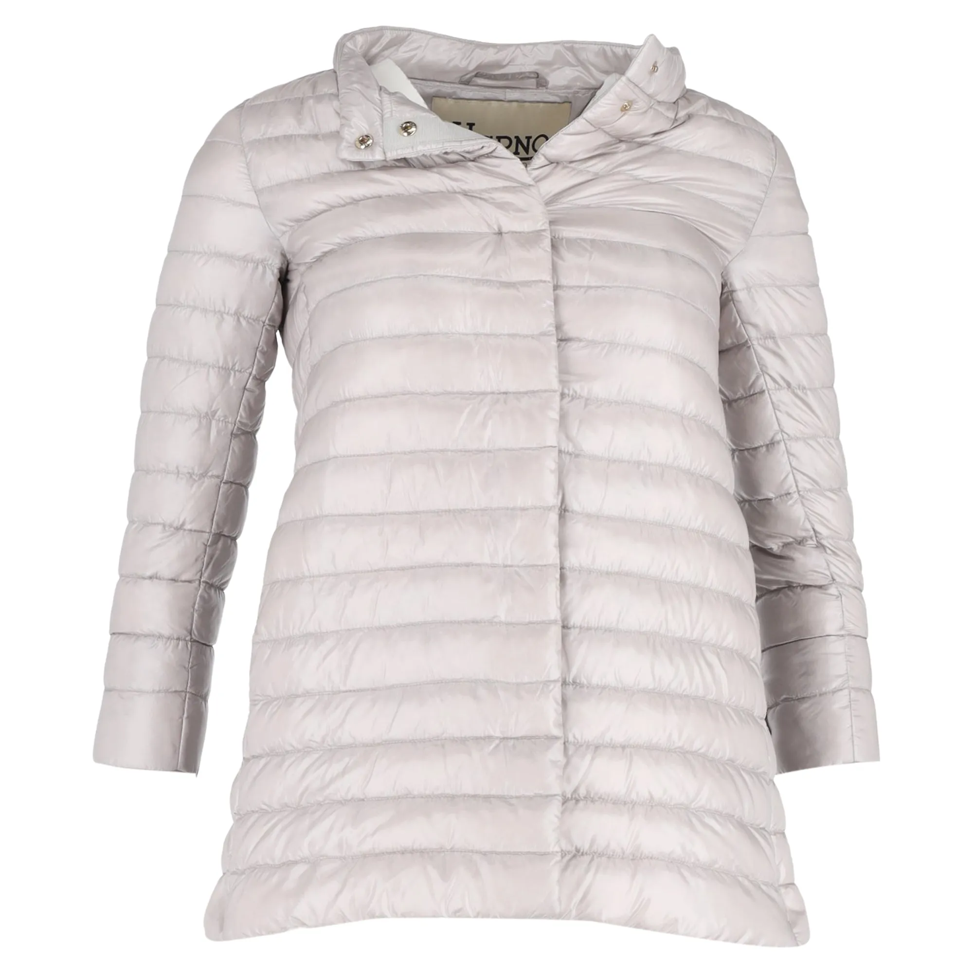 Herno Button-Up Padded Coat in Grey Nylon
