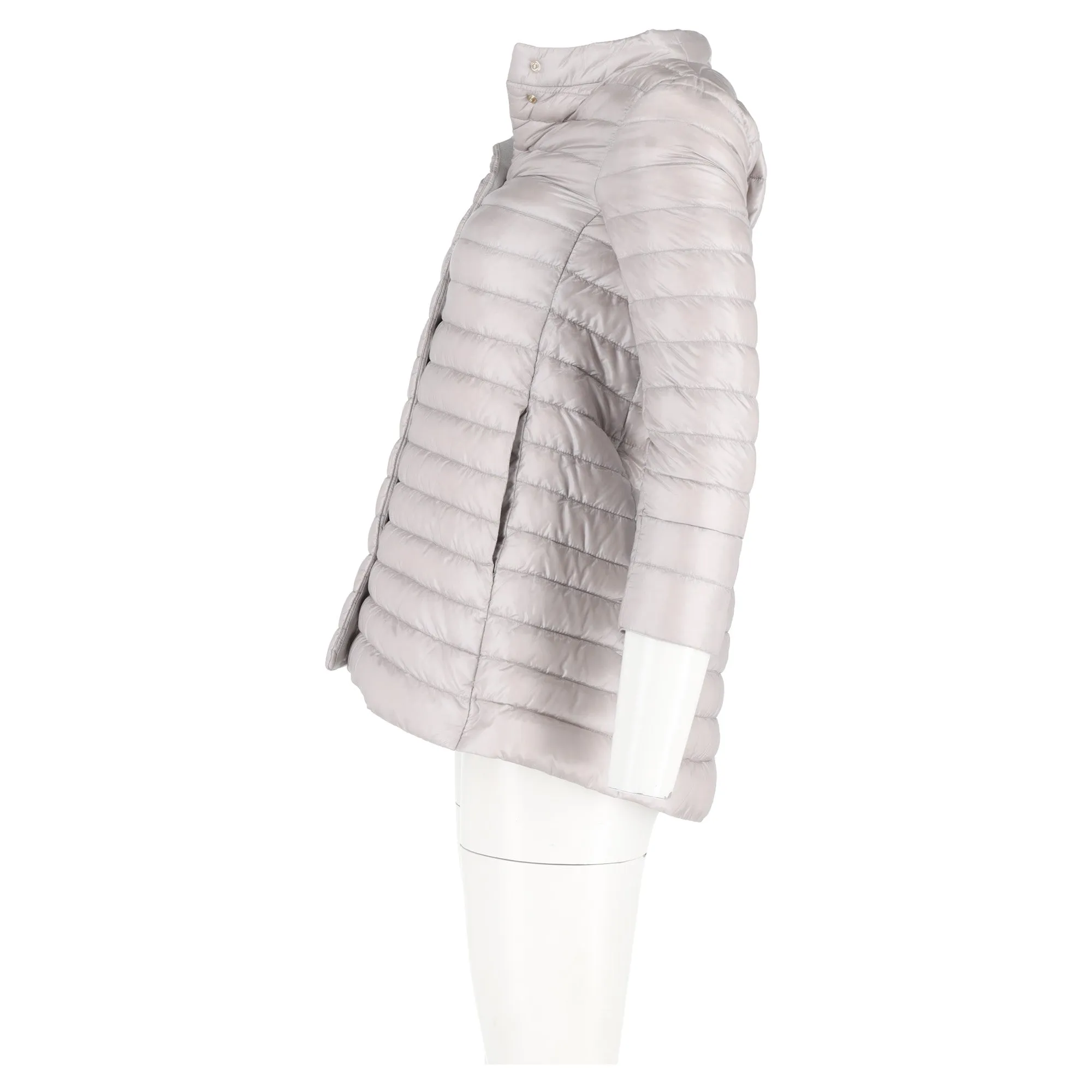 Herno Button-Up Padded Coat in Grey Nylon
