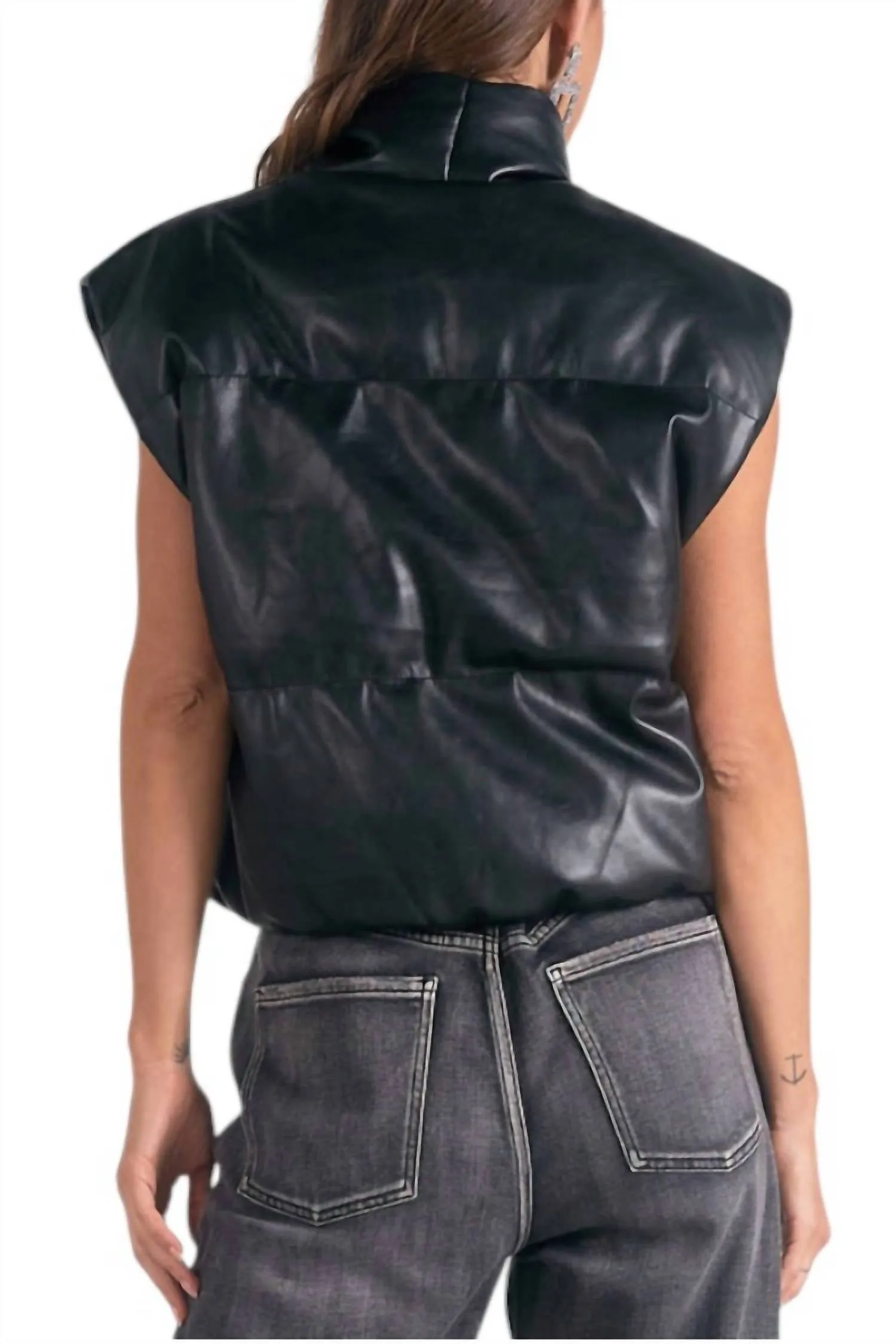 High Collar Vest In Black
