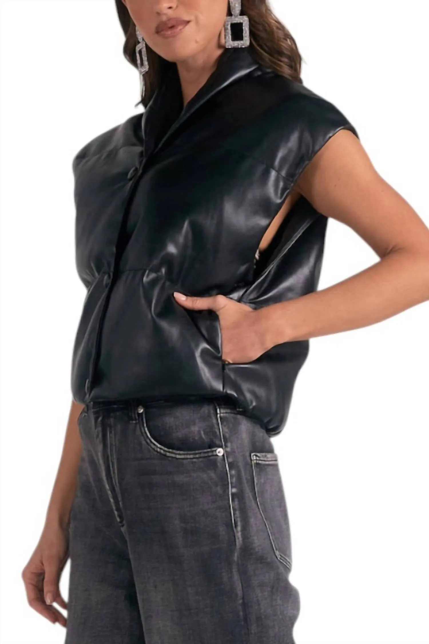 High Collar Vest In Black