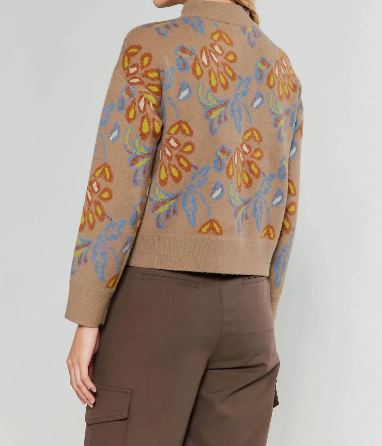 Jacquered Half Zip Sweater In Taupe Multi