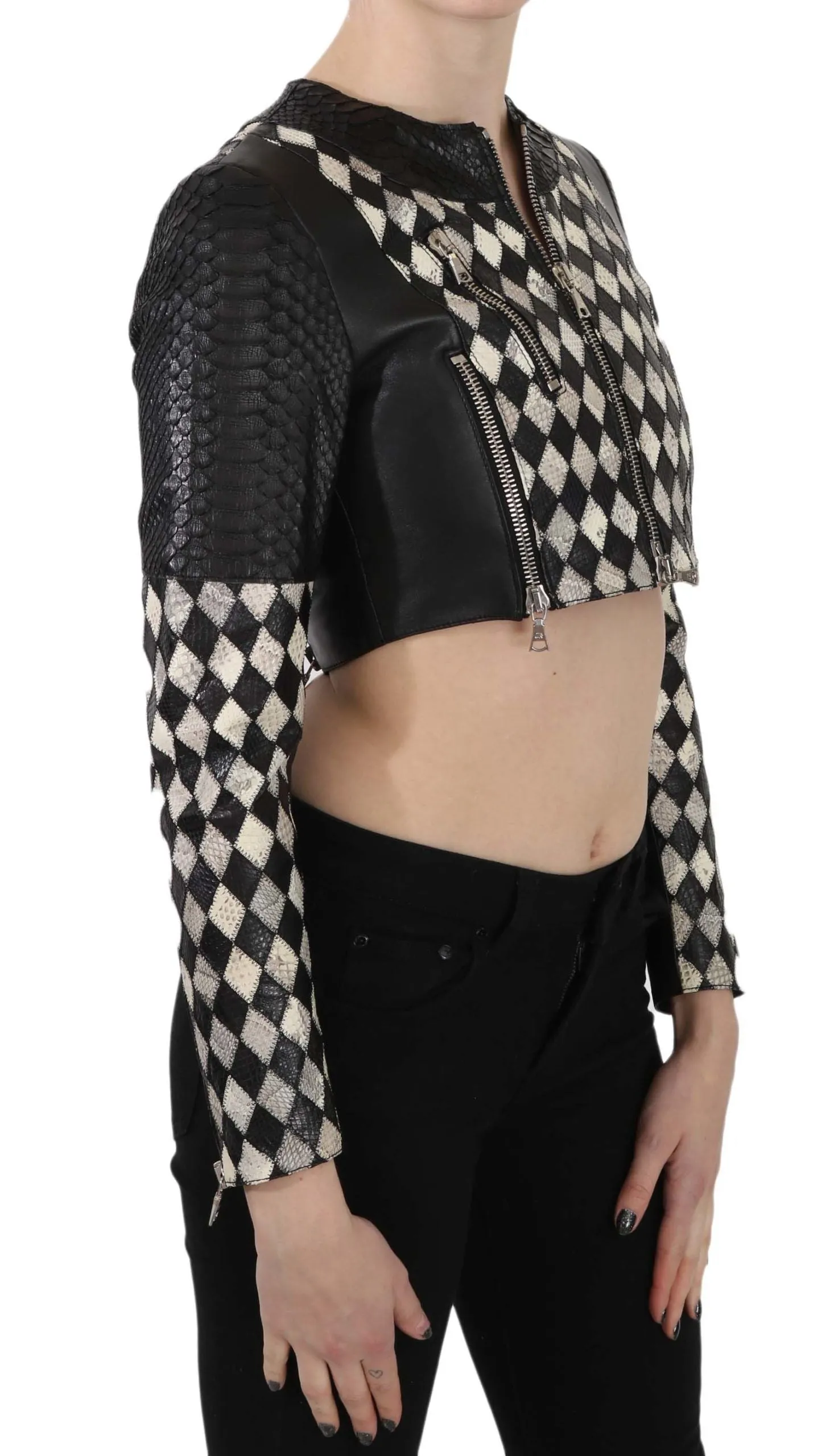 John Richmond   Leather Short Cropped Biker Jacket Women's Coat