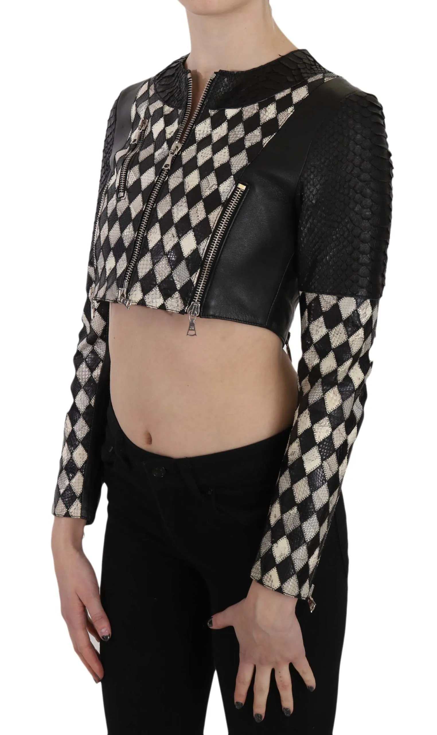 John Richmond   Leather Short Cropped Biker Jacket Women's Coat