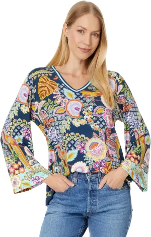 Johnny Was Women's The Janie Favorite V-Neck Kimono Sleeve Tee-Wild, Multicolor