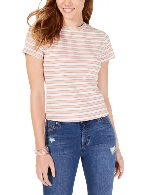 Juniors Womens Ribbed Knit Crewneck T-Shirt